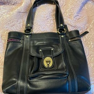 Coach black leather tote